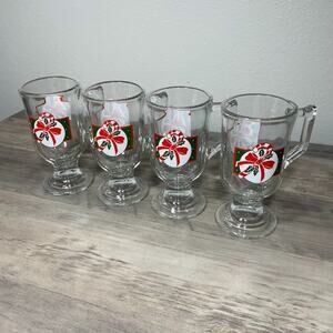 VTG Home Interiors & Gifts Clear Glass Candy Cane Christmas Mugs Set of 4 NIB